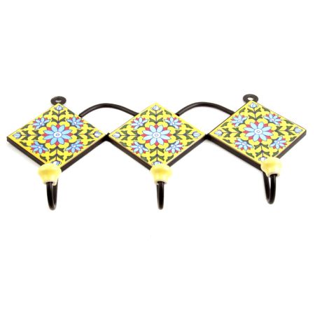 Yellow Turquoise Floral Tiles Hook